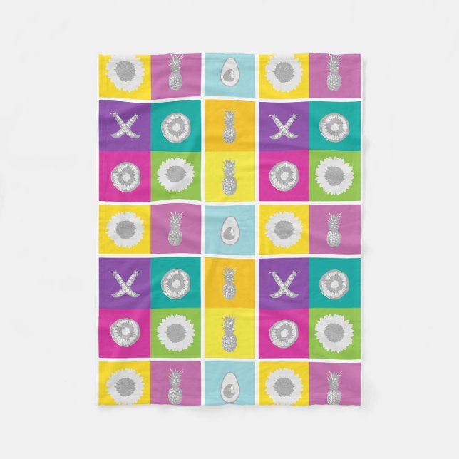 Pop Art Botanical & Fruit Fleece Blanket (Front)