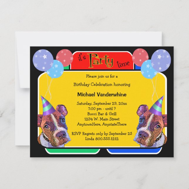 Pop Art Boxers Birthday Barker Invitation (Front)