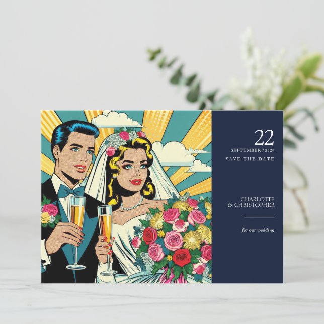 Pop Art Bride & Groom Save The Date (Standing Front)