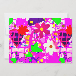 Pop art  bright flowers holiday card