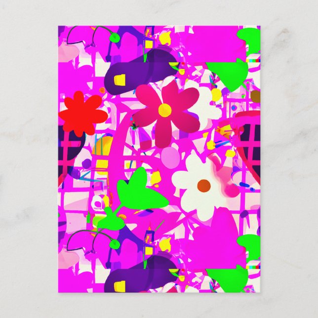 Pop art  bright flowers postcard (Front)