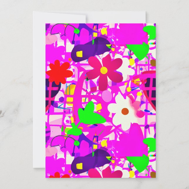 Pop art  bright flowers thank you card (Back)