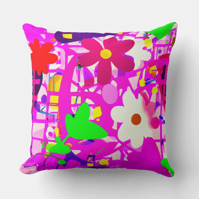 Pop art  bright flowers throw pillow (Front)