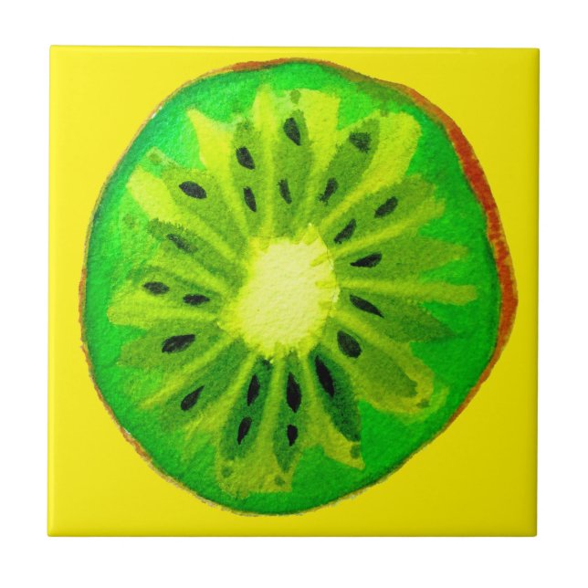 Pop art bright kiwi fruit original watercolour tile (Front)