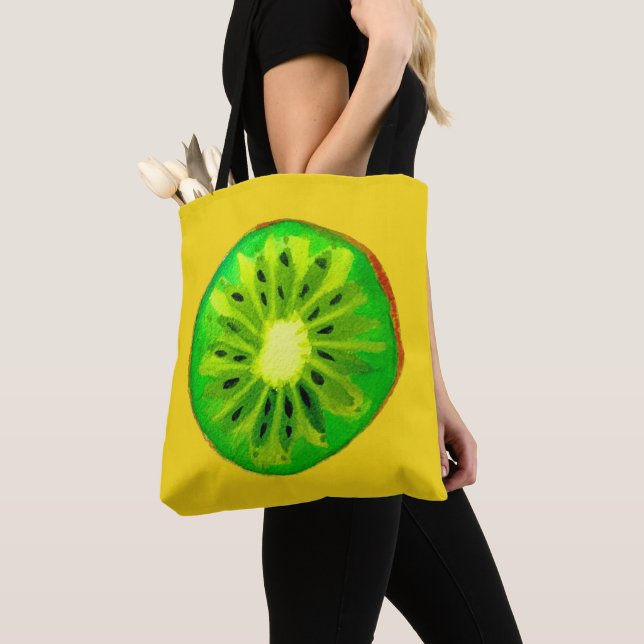 Pop art bright kiwi fruit original watercolour tote bag (Close Up)