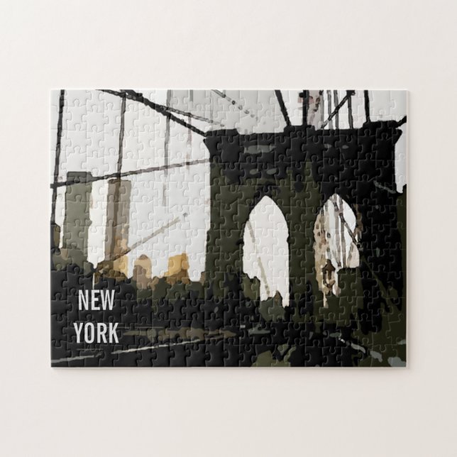 Pop Art Brooklyn Bridge ıllustration New York City Jigsaw Puzzle (Horizontal)