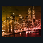 Pop Art Brooklyn Bridge New York Night Poster<br><div class="desc">New York City - Manhattan Skyscrapers Digital Art Image</div>