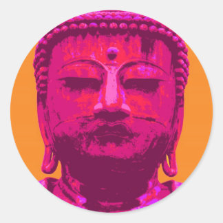 Pop Art Buddha Pink and Orange Classic Round Sticker