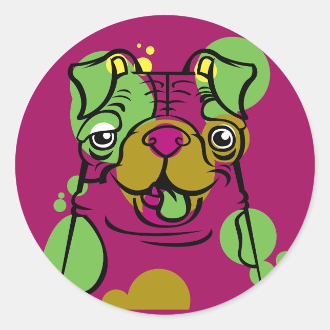 Pop Art Bulldog Classic Round Sticker (Front)