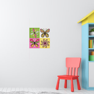 Pop Art Butterflies and Flowers Poster