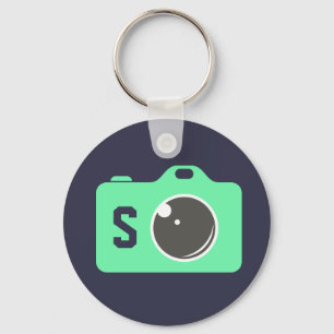Pop Art Camera Blue Green Monogram Keychain