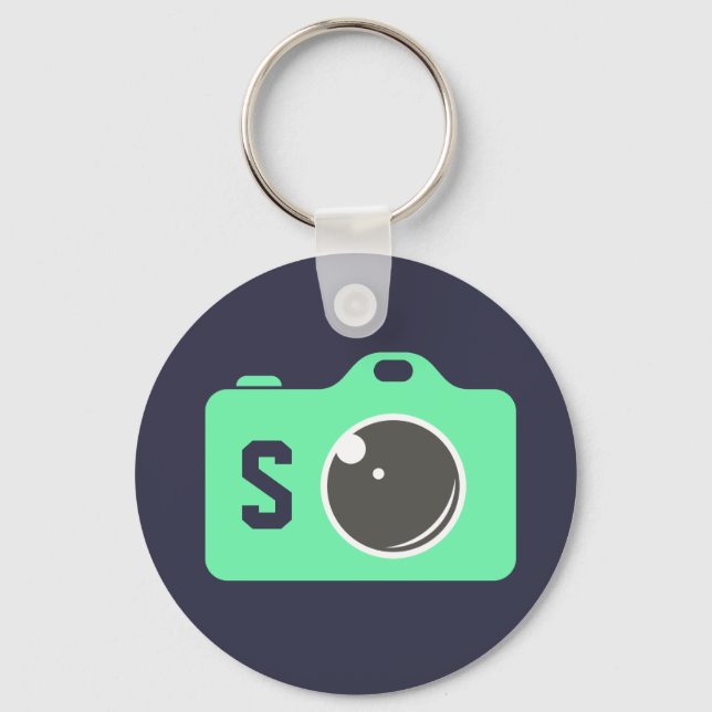 Pop Art Camera Blue Green Monogram Keychain (Front)