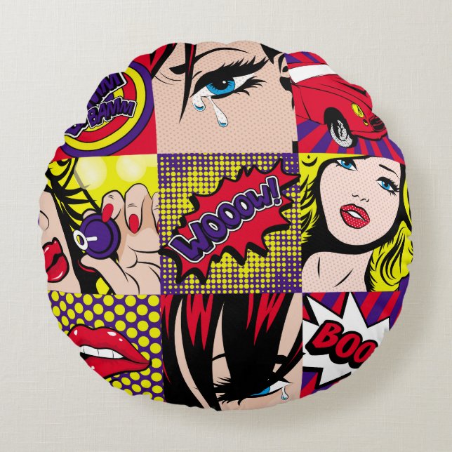 Pop art Card Illustrationart,pop,beautiful,comic,d Round Pillow (Front)