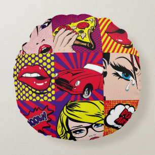Pop art Card Illustrationpattern,art,comic,pop,ret Round Pillow