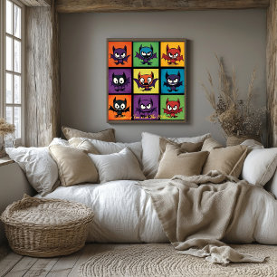 Pop Art Cartoon Bat Grid Halloween Wall Art
