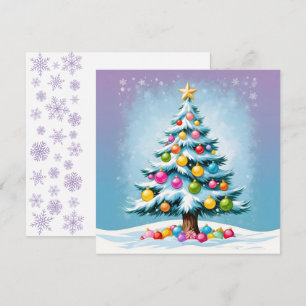Pop Art Cartoon Christmas Tree Colourful Ornaments Holiday Card