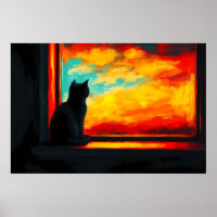 Pop Art Cat at Sunset - Window view