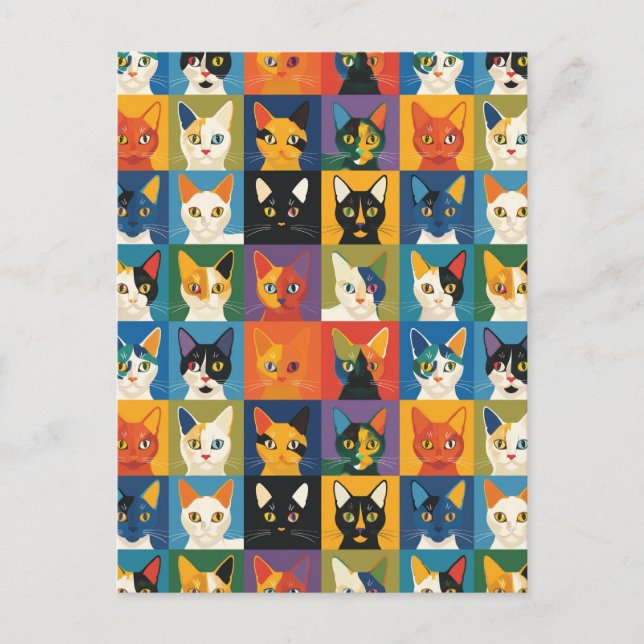 Pop Art Cat Collage Art Postcard (Front)