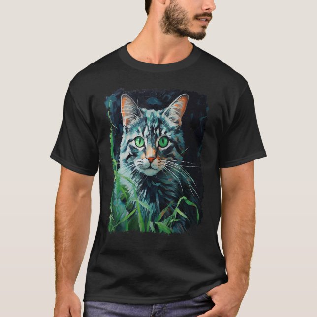 Pop Art Cat Green T-Shirt (Front)