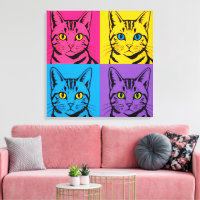 Pop Art Cat Illustration | Retro Warhol Style Cart