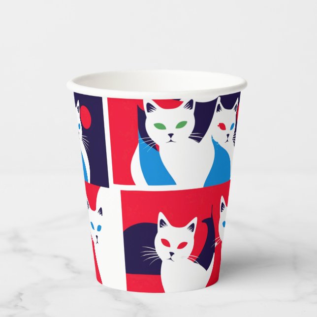 Pop Art Cat Party Modern Cat Design Paper Cups (Front)