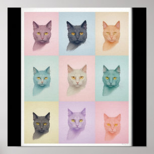 Pop Art cat Photo Modern Trendy Retro Colour Block Poster