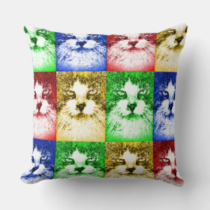 Pop Art Cats Red Blue Yellow Gold Green Throw Pillow