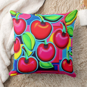 Pop Art Cherry Burst Throw Pillow