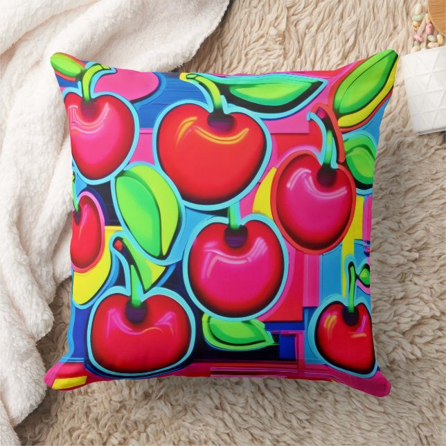 Pop Art Cherry Burst Throw Pillow (Blanket)