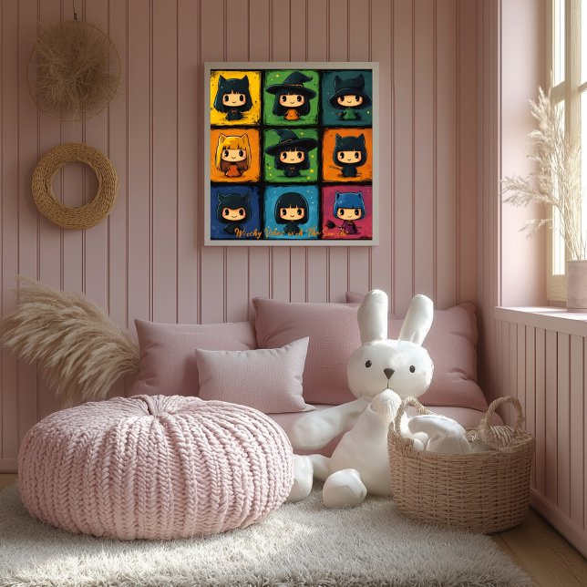 Pop Art Chibi Witches Grid Cute Halloween Wall Art (Creator Uploaded)