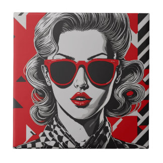 Pop art chic portrait of a woman tile