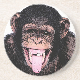 Pop Art Chimpanzee Sticking Tongue Out Coaster