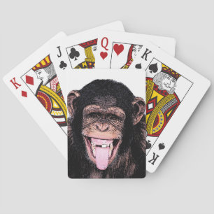 Pop Art Chimpanzee Sticking Tongue Out Playing Cards