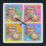 Pop Art Chocolate Chip COOKIES WALL CLOCK<br><div class="desc">A contemporary, pop art inspired, graphic featuring a stack of Chocolate Chip COOKIES with rainbow coloured chips against a background of colourful polka dots on a fun WALL CLOCK.</div>