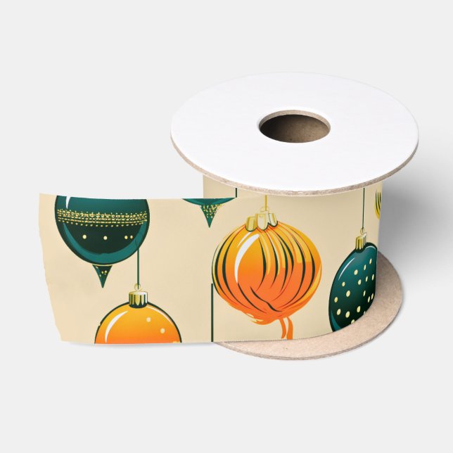 Pop Art Christmas Baubles Satin Ribbon (Spool)