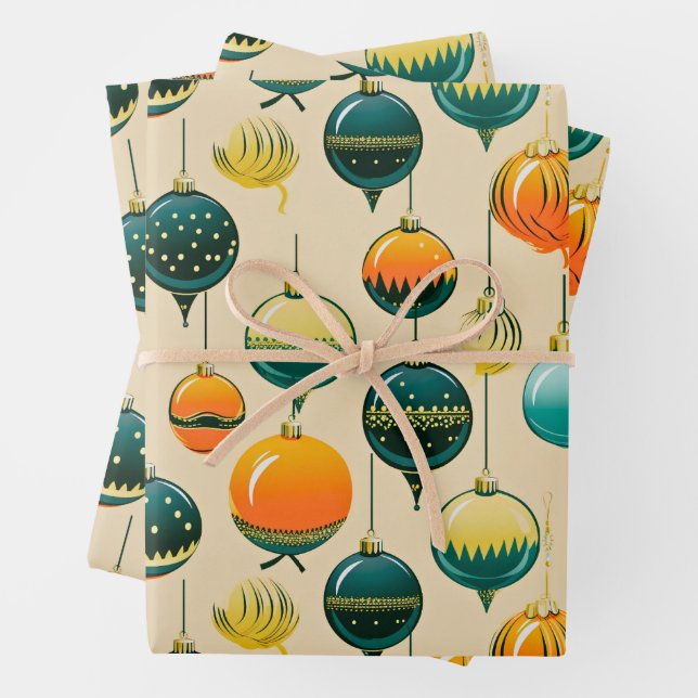 Pop Art Christmas Baubles Wrapping Paper (In situ)