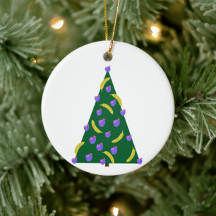 Pop Art Christmas Tree with Apples and Bananas  Ceramic Ornament