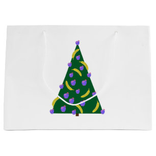 Pop Art Christmas Tree with Apples & Bananas White Large Gift Bag