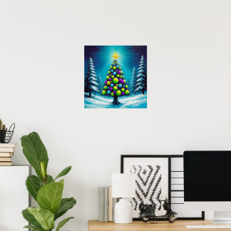 Pop Art Christmas with Neon Green Blue Purple Poster