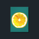 Pop art citrus lemon yellow original canvas print<br><div class="desc">A cute and colourful vibrant  slice from an original painting by artist Sacha Grossel. This large pop art style citrus fruit is yellow and very bright and colourful against a customisable teal blue coloured background. Quirky and original.</div>