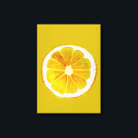 Pop art citrus lemon yellow original canvas print<br><div class="desc">A cute and colourful vibrant slice from an original painting by artist Sacha Grossel. This large pop art style citrus fruit is yellow and very bright and colourful against a customisable canary yellow coloured background. Quirky and original.</div>