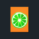 Pop art citrus lime fruit original watercolour canvas print<br><div class="desc">A cute and colourful vibrant green lime fruit slice from an original painting by artist Sacha Grossel. This large pop art style fruit is green and very bright and colourful against a customisable orange coloured background. Quirky and original.</div>