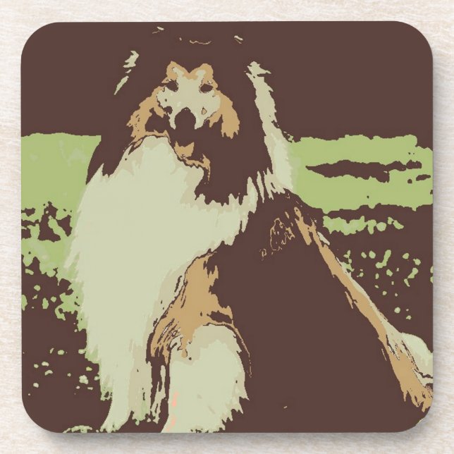 Pop Art Collie Dog Coaster (Front)