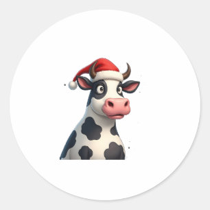 Pop Art Colorful Cow Christmas T-Shirt (1) Classic Round Sticker