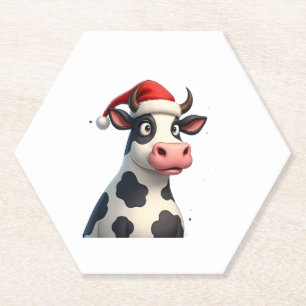 Pop Art Colorful Cow Christmas T-Shirt (1) Paper Coaster