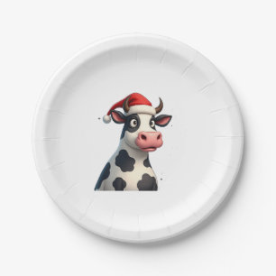 Pop Art Colorful Cow Christmas T-Shirt (1) Paper Plate