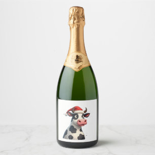 Pop Art Colorful Cow Christmas T-Shirt (1) Sparkling Wine Label