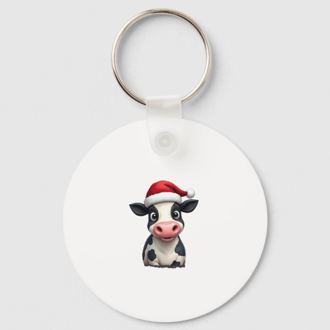 Pop Art Colorful Cow Christmas T-Shirt (3) Keychain (Front)