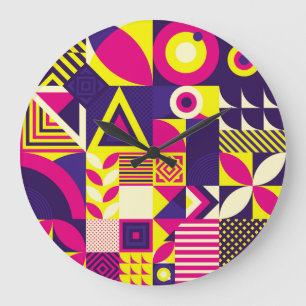 Pop art, colorful geometric shapes. large clock