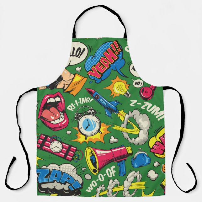 Pop art colorful seamless pattern with comic speec apron (Front)